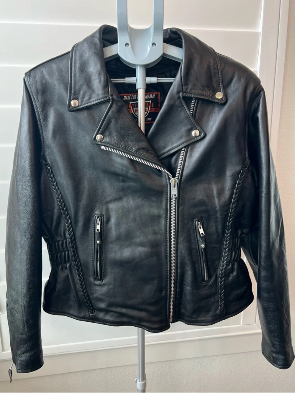 Womens Black Leather Motorcycle Jacket - Picture 1 of 10